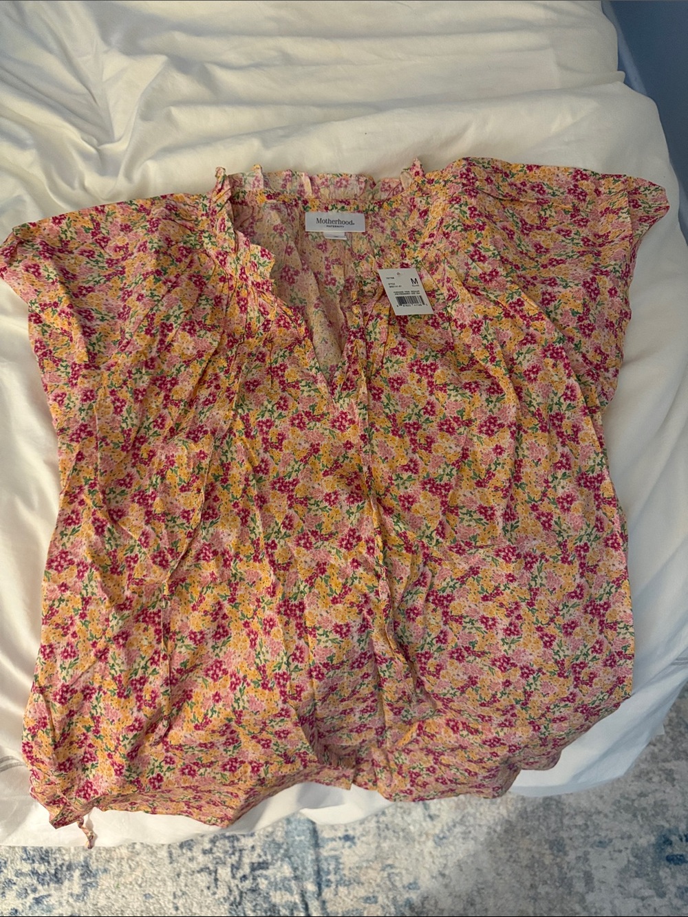 Motherhood Maternity Yellow Pink Floral Nursing Blouse